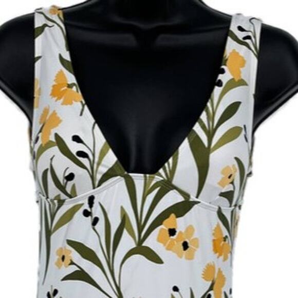 Swimsuit Classic Scrunch Floral One Piece in White Yellow and Green Print Size S - Picture 2 of 8